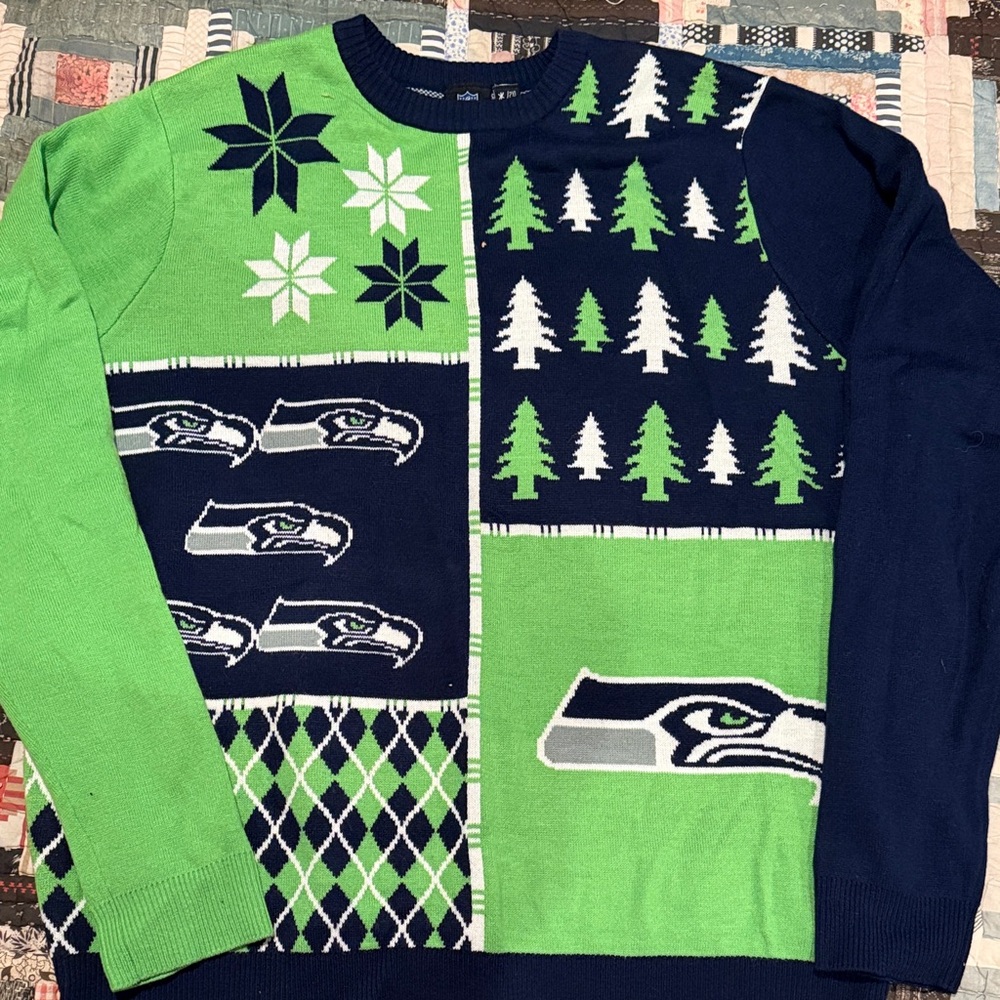 NFL Seattle Seahawks Green and Navy Crewneck Sweater